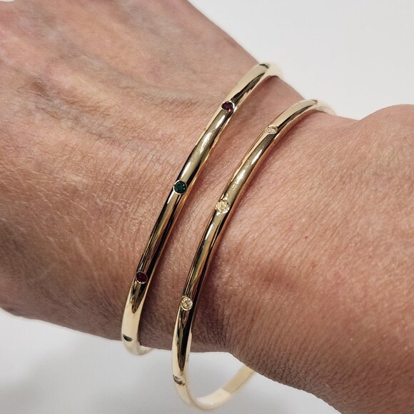 90s Swarovski Stacking Slip On Bangles With Clear/Multicolored Crystals Set Of 2 - Picture 5 of 7